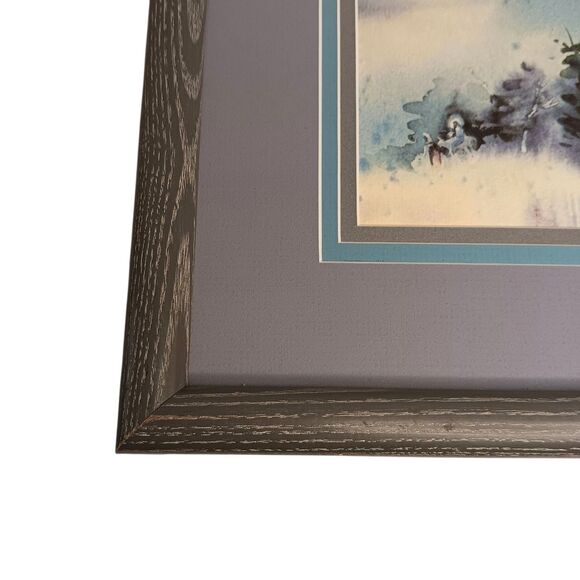 Mary & Joseph Journey To Bethlehem Snow Print Matted And Framed Blue & White VTG - Picture 7 of 15